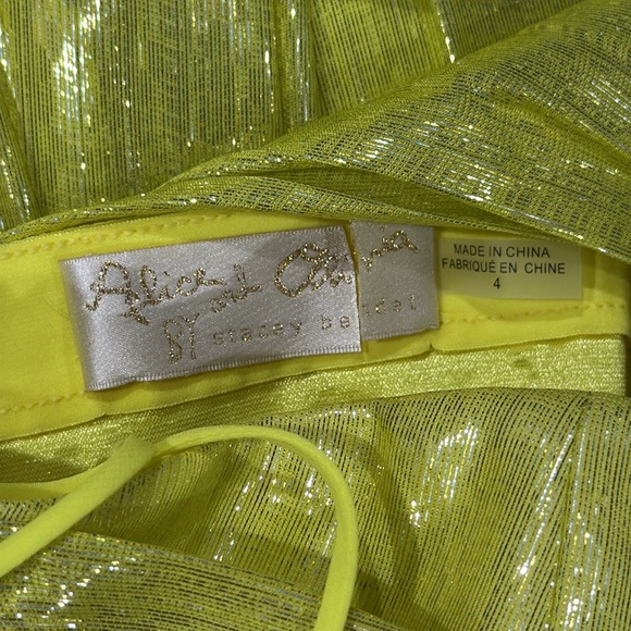 Alice & Olivia Milan One-Shoulder Gathered Metallic Gown in Lemon Sorbet - 4 - Picture 9 of 15